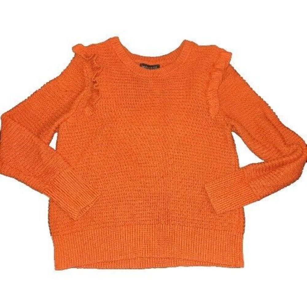 Banana Republic Sweater Womens Large Orange Ruffle Crewneck Pullover Cotton